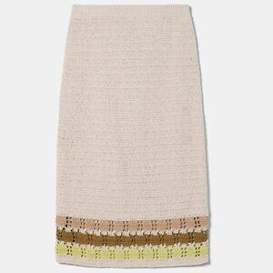 NWT Amour Vert Meli Cotton Crochet Skirt -‎ Ecru Multi Stripe Size Medium